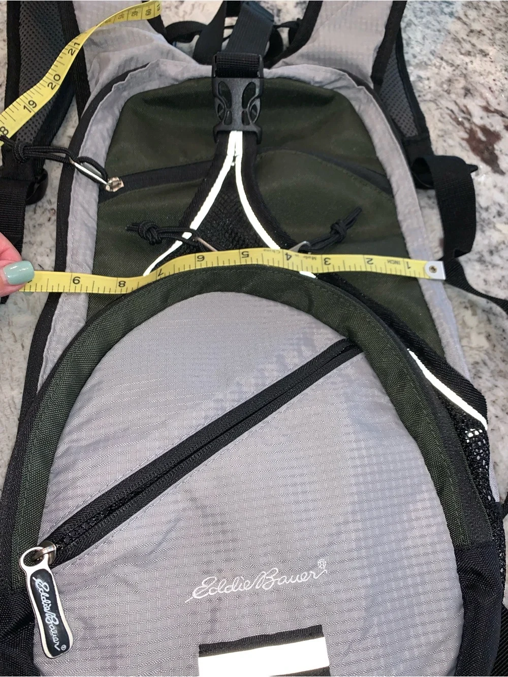 Eddie Bauer backpack small to medium green gray and black excellent condition